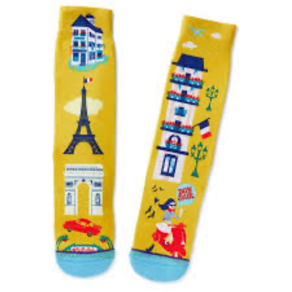 NWOT Hallmark Toe Of A Kind Socks Novelty Fun Gag Gift Paris Eiffel Tower Yellow